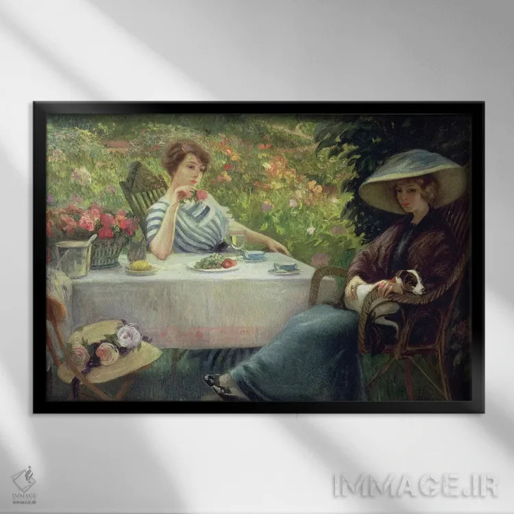 تابلو زمان چای اثر ژاک ژوردن - نمای قابدار مشکی