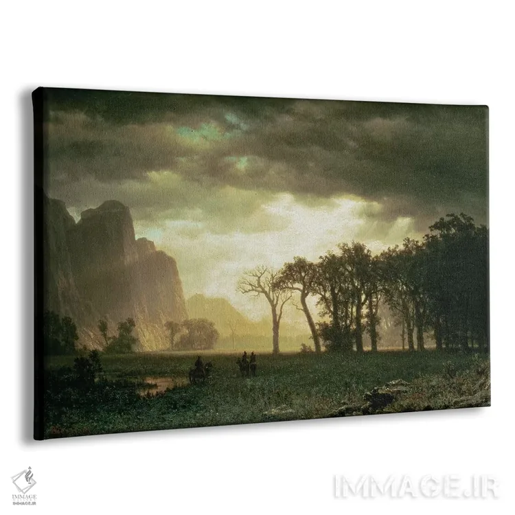 تابلو 1865,طوفان گذرا در یوسمیتی، ۱۸۶۵ اثر آلبرت بیرشتات (نقاش منظره آمریکایی) - نمای پرسپکتیو محصول