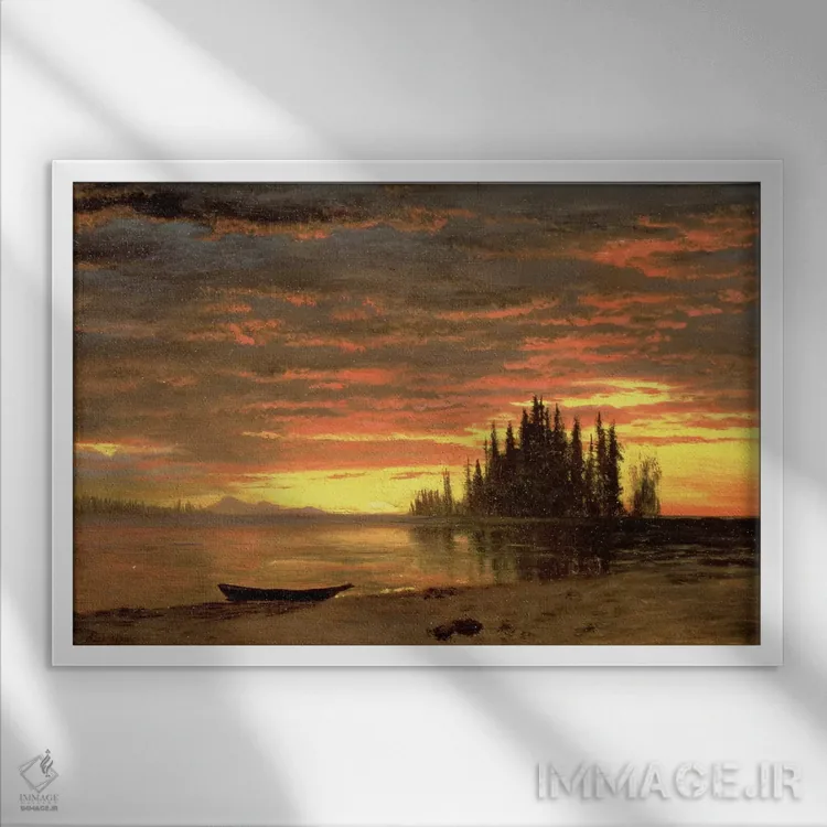 تابلو غروب کالیفرنیا اثر آلبرت بیرشتات (نقاش منظره آمریکایی) - نمای قابدار سفید