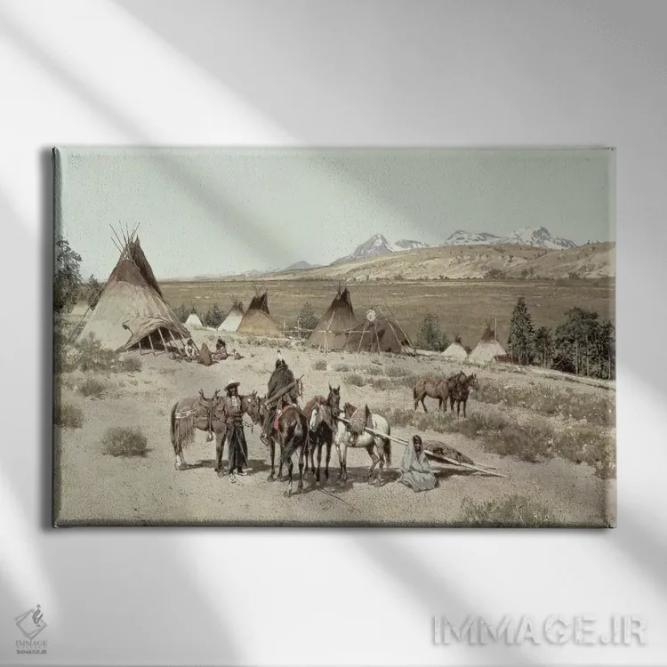 تابلو 1892،اردوگاه سرخپوستان، ۱۸۹۲ اثر هنری فرانسوا فارنی - نمای روبهرو روی دیوار