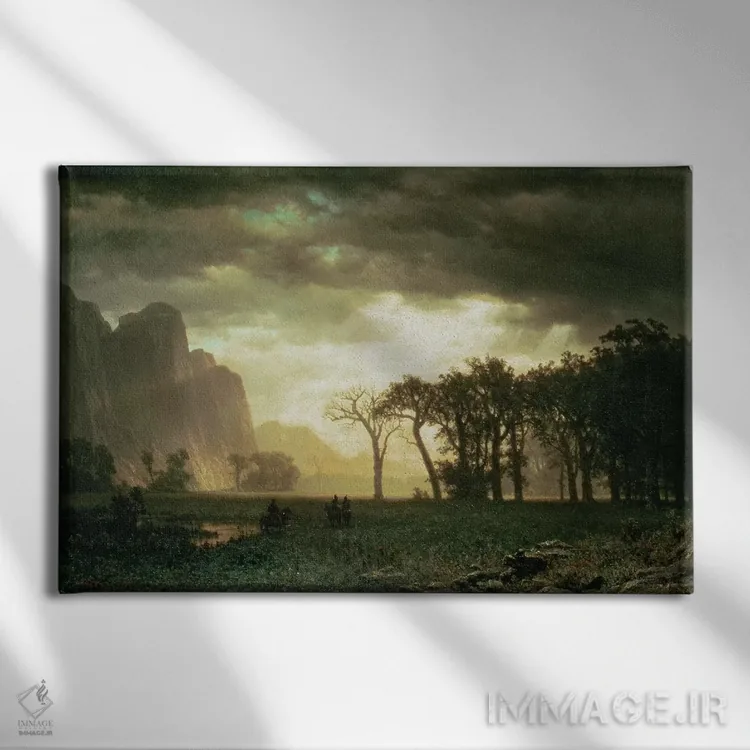 تابلو 1865,طوفان گذرا در یوسمیتی، ۱۸۶۵ اثر آلبرت بیرشتات (نقاش منظره آمریکایی) - نمای روبهرو روی دیوار