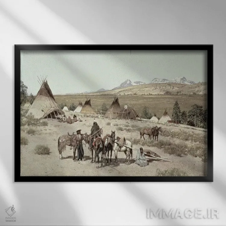 تابلو 1892،اردوگاه سرخپوستان، ۱۸۹۲ اثر هنری فرانسوا فارنی - نمای قابدار مشکی