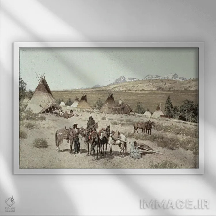 تابلو 1892،اردوگاه سرخپوستان، ۱۸۹۲ اثر هنری فرانسوا فارنی - نمای قابدار سفید