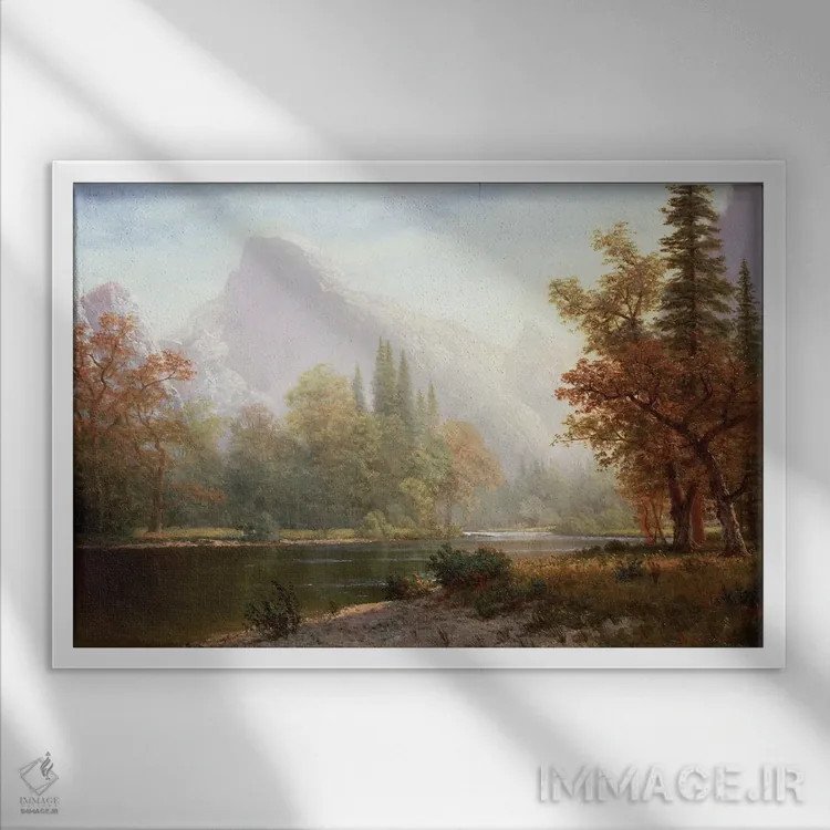 تابلو Yosemite,نیمهگنبد، یوسمیتی (کوه نماباور پارک) اثر آلبرت بیرشتات (نقاش منظره آمریکایی) - نمای قابدار سفید
