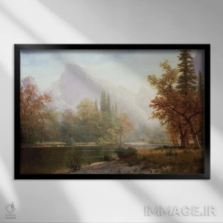 تابلو Yosemite,نیمهگنبد، یوسمیتی (کوه نماباور پارک) اثر آلبرت بیرشتات (نقاش منظره آمریکایی) - نمای قابدار مشکی