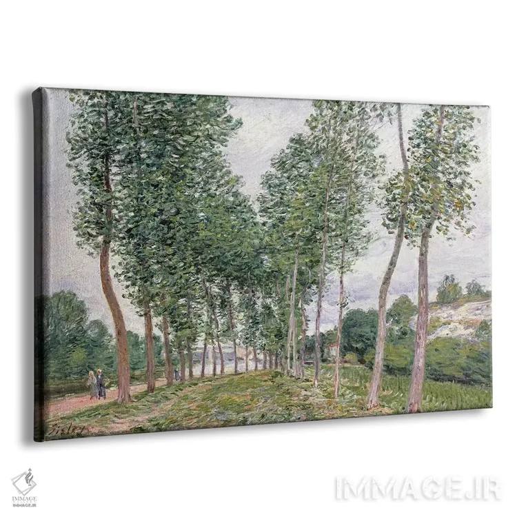 تابلو خیابان صنوبرها در امتداد ساحل رود لوئن، ۱۸۹۲ اثر آلفرد سیسلی (نقاش امپرسیونیست انگلیسی-فرانسوی) - نمای پرسپکتیو محصول