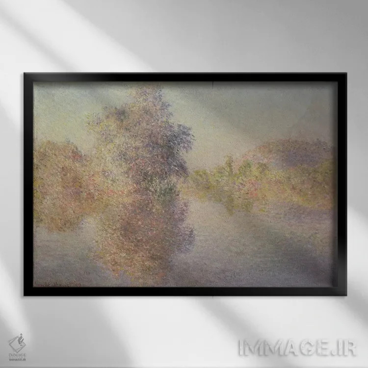 تابلو صبح در رود سن در ژیورنی، ۱۸۹۳ اثر کلود مونه (نقاش معروف فرانسوی) - نمای قابدار مشکی