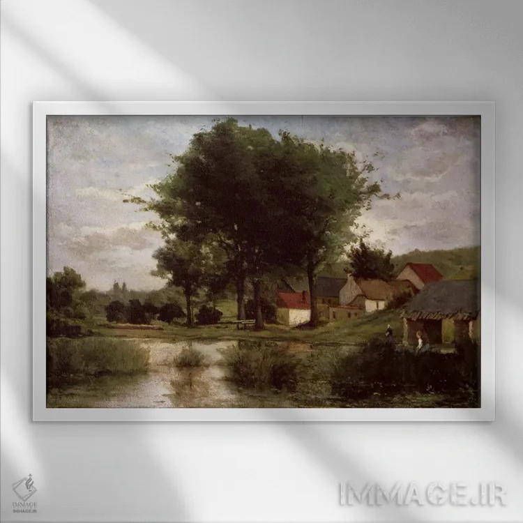 تابلو منظرهٔ پاییزی، ۱۸۷۷ اثر پل گوگن - نمای قابدار سفید