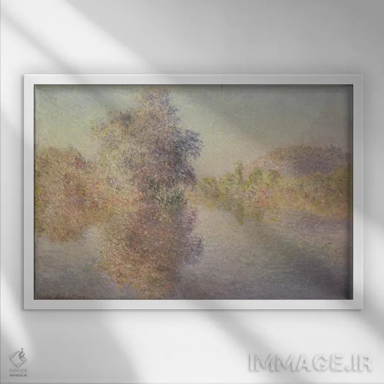 تابلو صبح در رود سن در ژیورنی، ۱۸۹۳ اثر کلود مونه (نقاش معروف فرانسوی) - نمای قابدار سفید