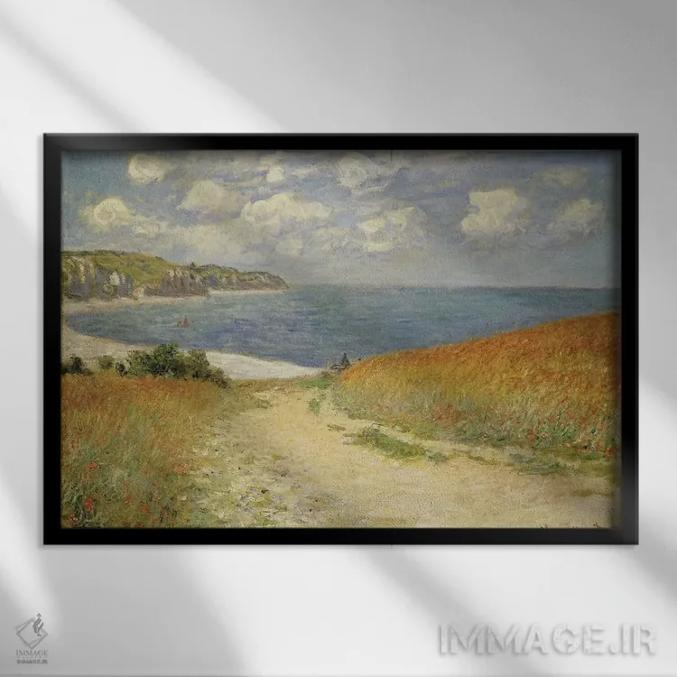 تابلو مسیر در گندمزار پورویل، ۱۸۸۲ اثر کلود مونه (نقاش معروف فرانسوی) - نمای قابدار مشکی