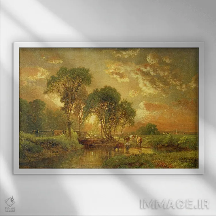 تابلو مدفیلد، ماساچوست (آمریکا) اثر جورج اینس پدر (نقاش چشمانداز آمریکایی) - نمای قابدار سفید