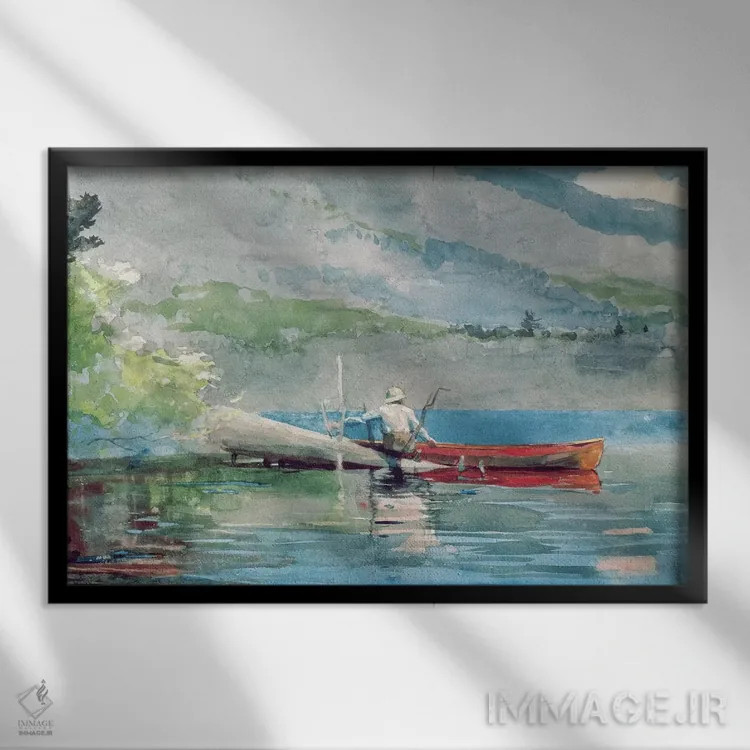 تابلو قایق قرمز، ۱۸۸۴ اثر وینسلو هومر - نمای قابدار مشکی