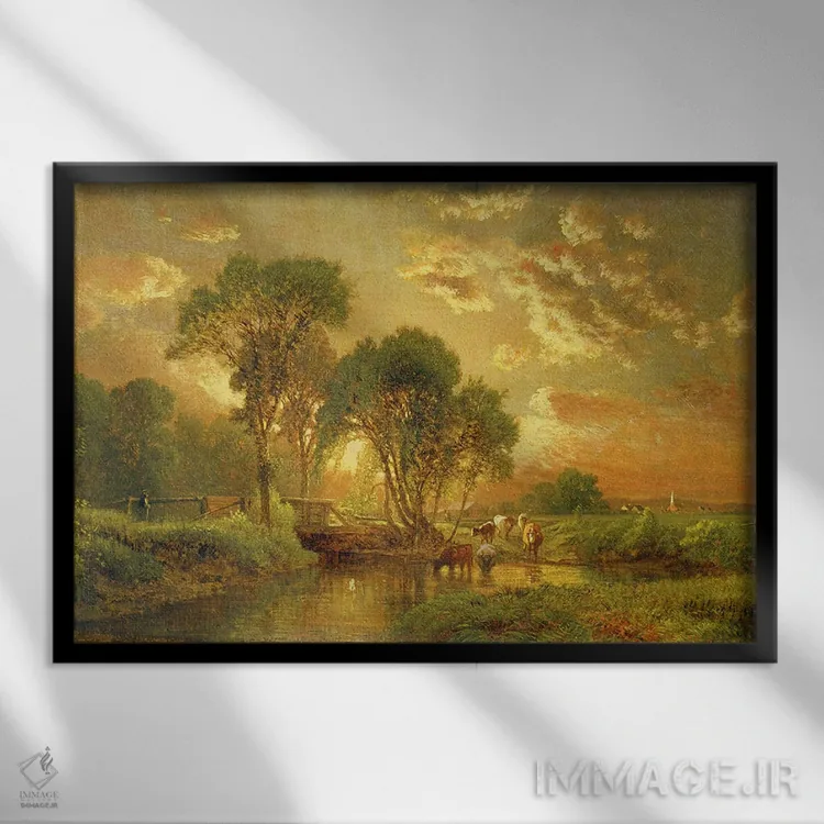 تابلو مدفیلد، ماساچوست (آمریکا) اثر جورج اینس پدر (نقاش چشمانداز آمریکایی) - نمای قابدار مشکی