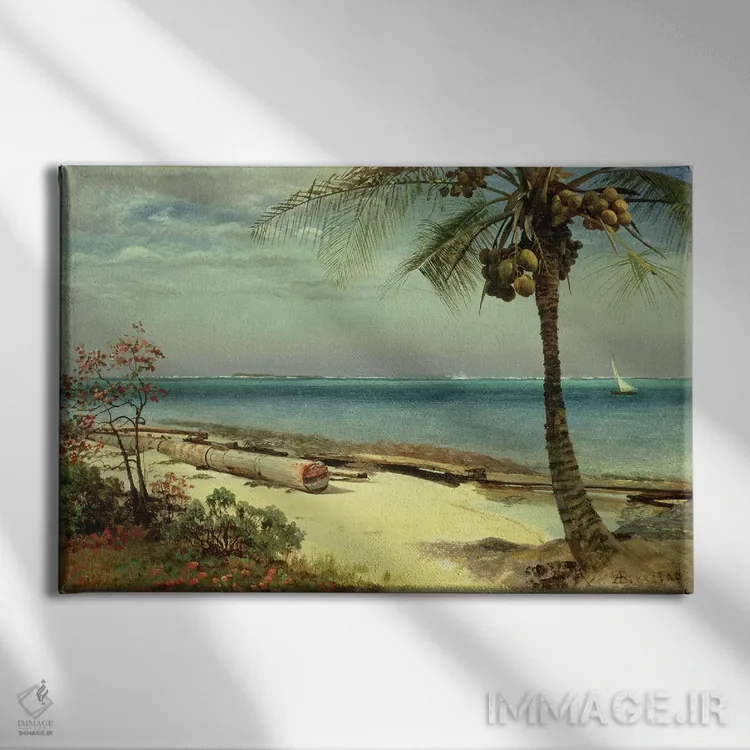 تابلو ساحل گرمسیری اثر آلبرت بیرشتات (نقاش منظره آمریکایی) - نمای روبهرو روی دیوار