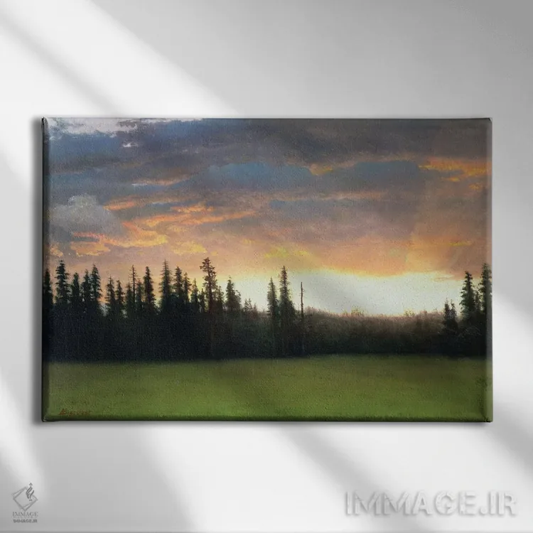 تابلو غروب کالیفرنیا اثر آلبرت بیرشتات (نقاش منظره آمریکایی) - نمای روبهرو روی دیوار