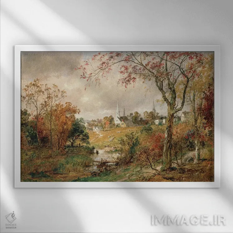 تابلو منظرهٔ پاییزی، ساگرتیز، ۱۸۸۶ اثر جسپر فرانسیس کروپسی - نمای قابدار سفید