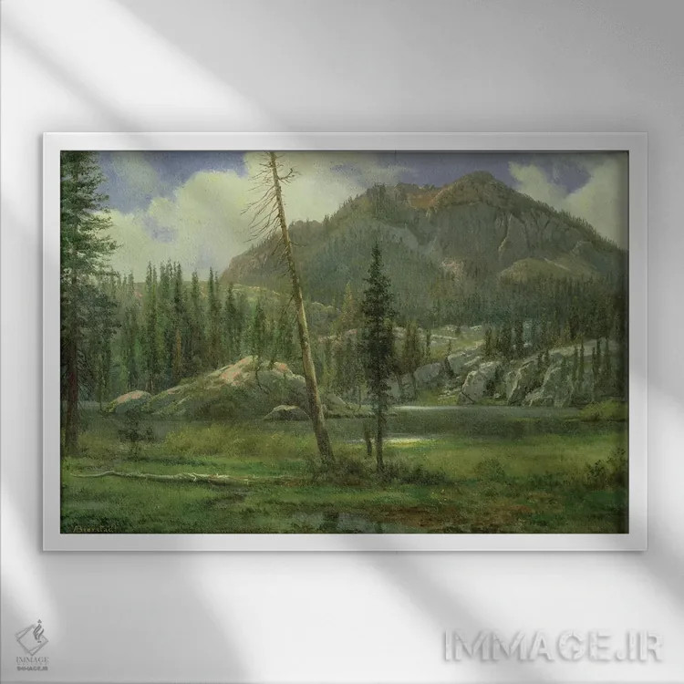 تابلو کوههای سیرا نوادا اثر آلبرت بیرشتات (نقاش منظره آمریکایی) - نمای قابدار سفید