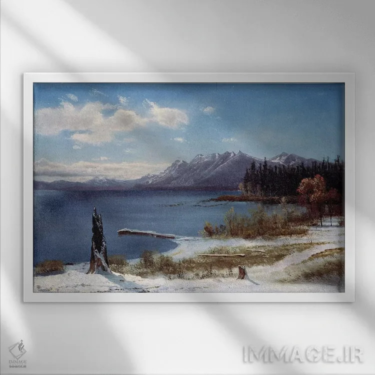 تابلو دریاچه تاهو اثر آلبرت بیرشتات (نقاش منظره آمریکایی) - نمای قابدار سفید
