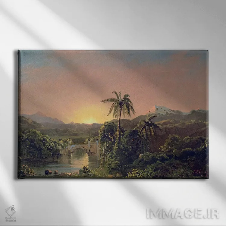 تابلو غروب خورشید در اکوادور اثر فردریک ادوین چرچ (نقاش آمریکایی سبک هودسونریور) - نمای روبهرو روی دیوار