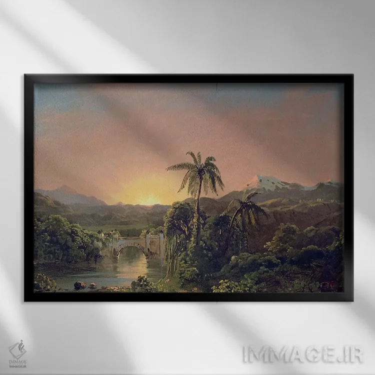 تابلو غروب خورشید در اکوادور اثر فردریک ادوین چرچ (نقاش آمریکایی سبک هودسونریور) - نمای قابدار مشکی