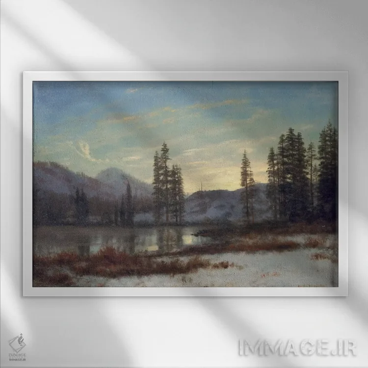 تابلو برف در کوههای راکی اثر آلبرت بیرشتات (نقاش منظره آمریکایی) - نمای قابدار سفید