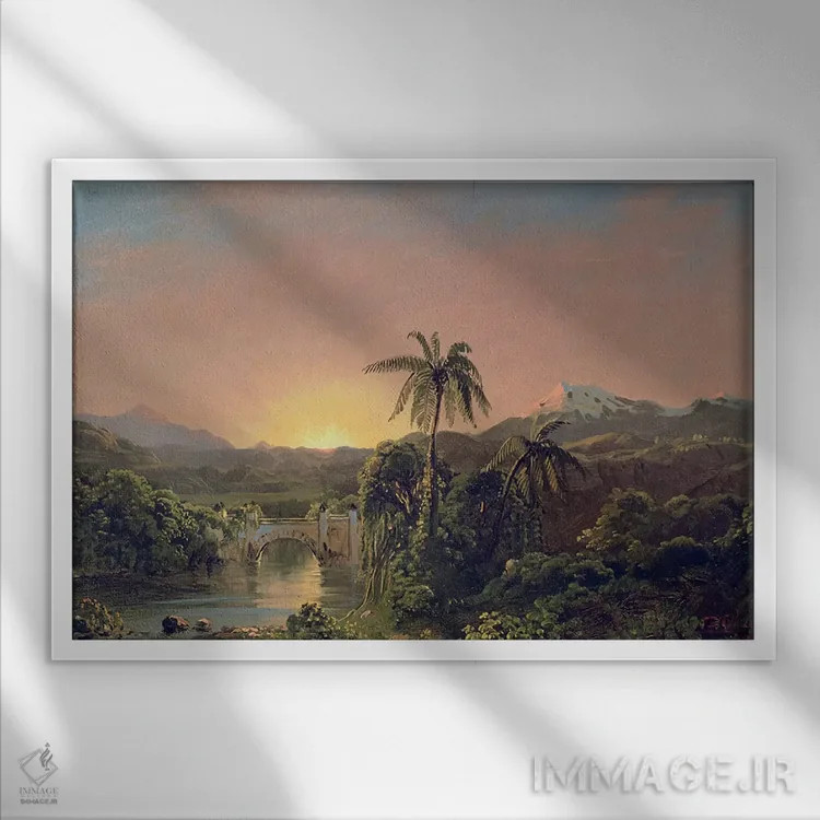 تابلو غروب خورشید در اکوادور اثر فردریک ادوین چرچ (نقاش آمریکایی سبک هودسونریور) - نمای قابدار سفید