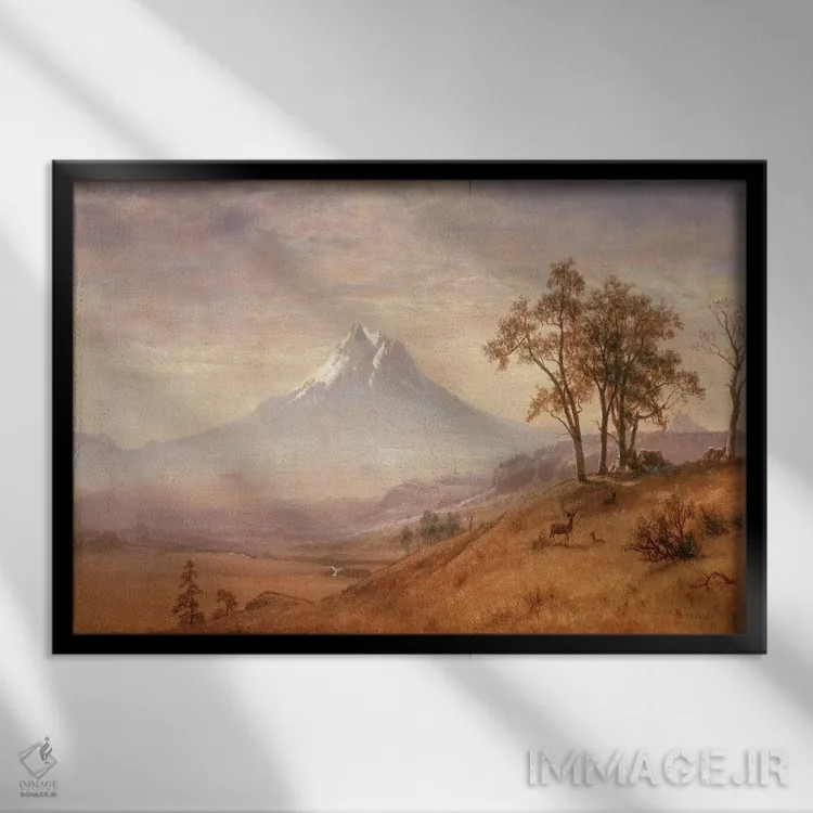 تابلو کوه هود، ۱۸۶۳ اثر آلبرت بیرشتات (نقاش منظره آمریکایی) - نمای قابدار مشکی