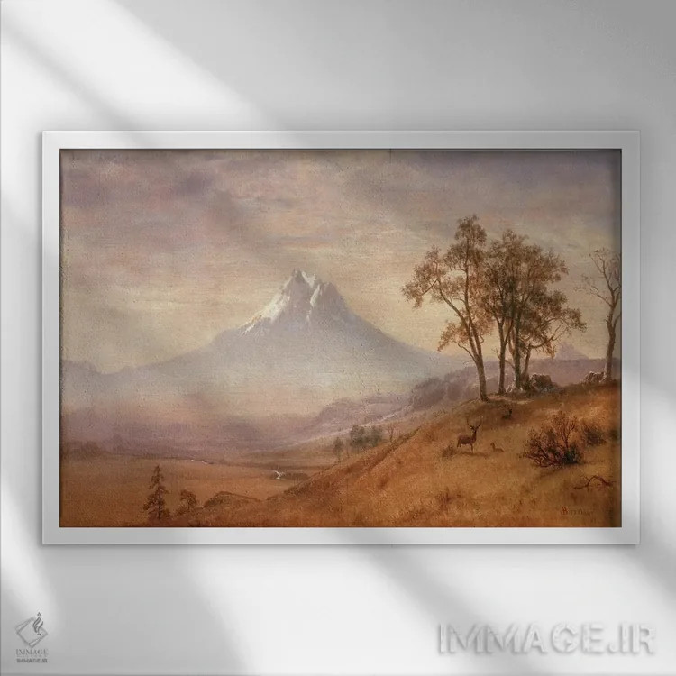 تابلو کوه هود، ۱۸۶۳ اثر آلبرت بیرشتات (نقاش منظره آمریکایی) - نمای قابدار سفید