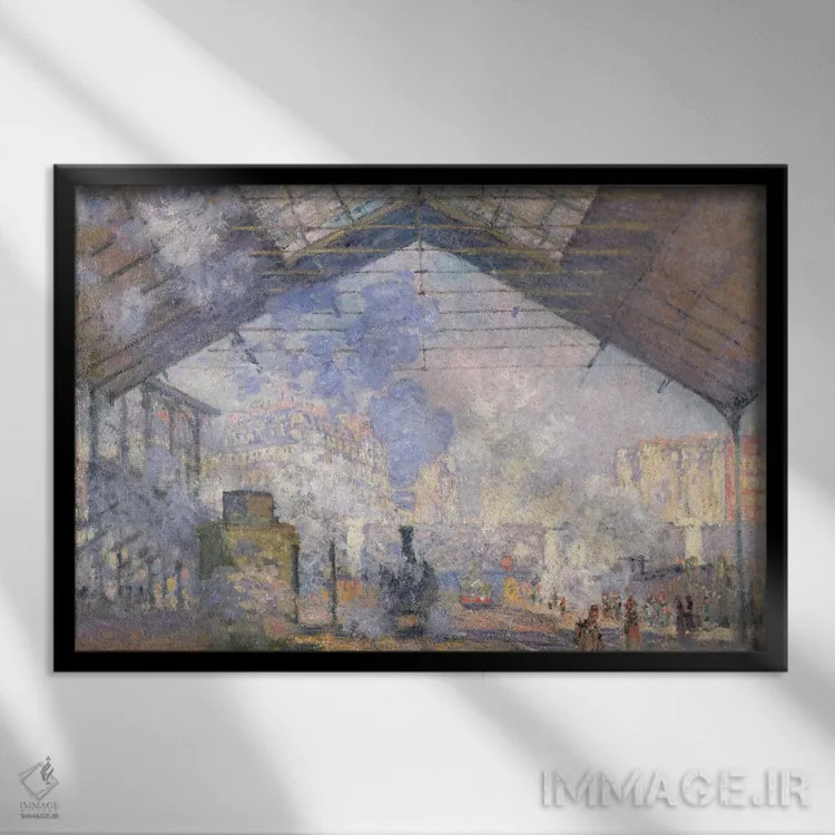 تابلو ایستگاه سن لازار، ۱۸۷۷ اثر کلود مونه (نقاش معروف فرانسوی) - نمای قابدار مشکی