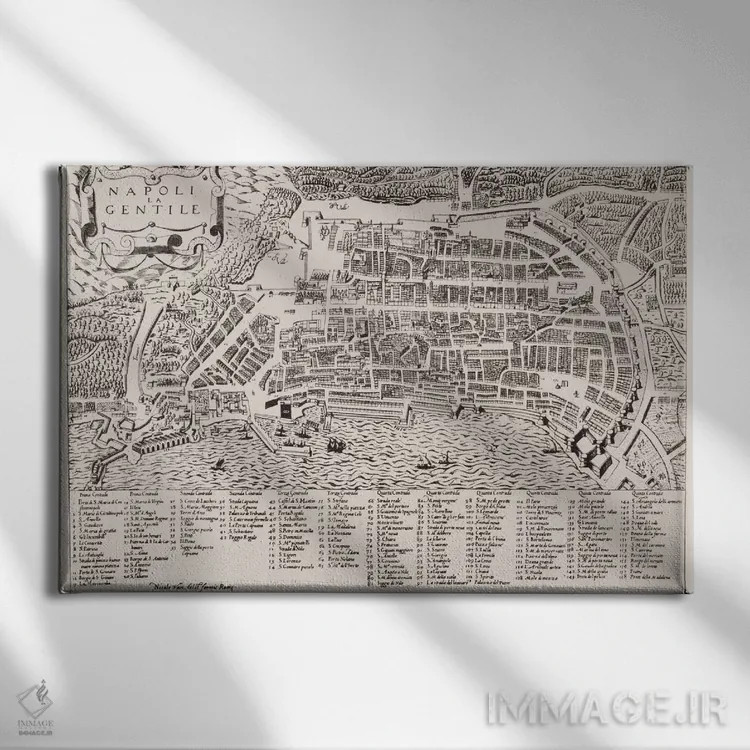 تابلو نقشهٔ ناپل، حدود ۱۶۰۰ اثر مکتب ایتالیایی (سبک هنری) - نمای روبهرو روی دیوار
