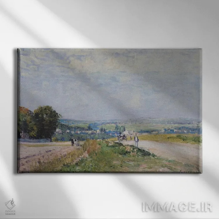 تابلو جاده به مونبویسون در لووسین، ۱۸۷۵ اثر آلفرد سیسلی (نقاش امپرسیونیست انگلیسی-فرانسوی) - نمای روبهرو روی دیوار