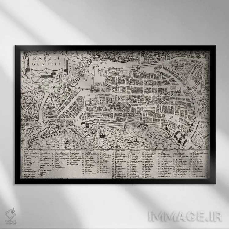 تابلو نقشهٔ ناپل، حدود ۱۶۰۰ اثر مکتب ایتالیایی (سبک هنری) - نمای قابدار مشکی