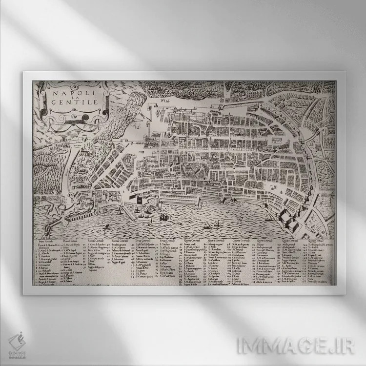 تابلو نقشهٔ ناپل، حدود ۱۶۰۰ اثر مکتب ایتالیایی (سبک هنری) - نمای قابدار سفید