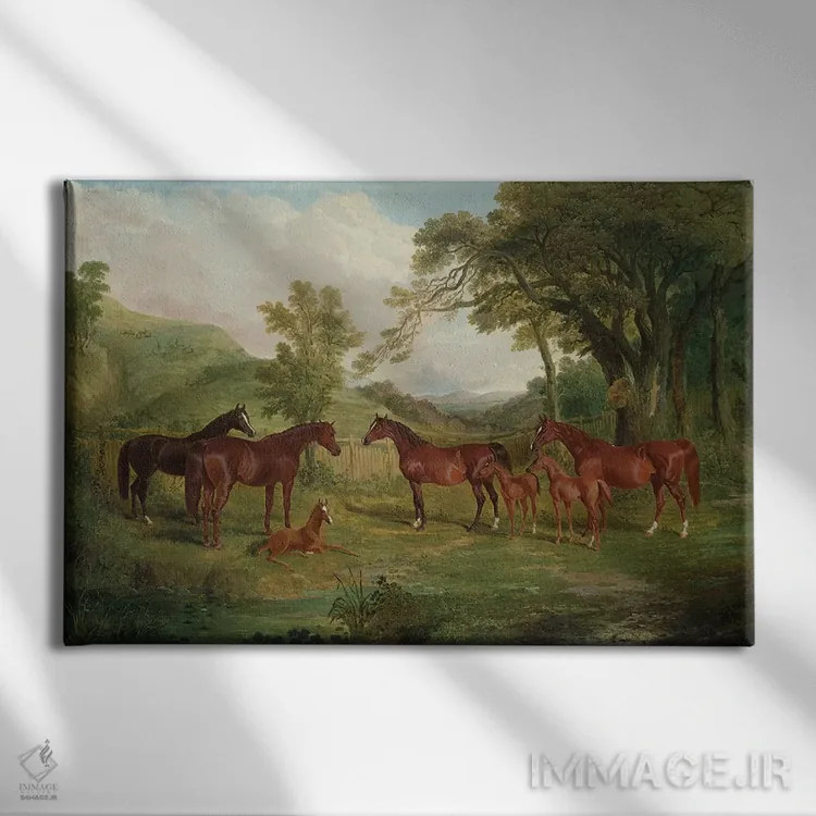 تابلو اصطبل استریتلم، مباورهاها و کرهها، ۱۸۳۶ اثر جان فردریک هرینگ سینیور - نمای روبهرو روی دیوار