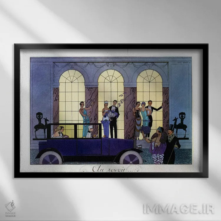 تابلو وداع، حکاکی از آنری ریدل، ۱۹۲۰ (لیتوگرافی) اثر جورج باربیه (طراح و تصویرگر فرانسوی) - نمای قابدار مشکی