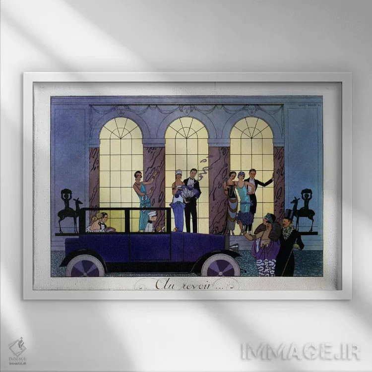 تابلو وداع، حکاکی از آنری ریدل، ۱۹۲۰ (لیتوگرافی) اثر جورج باربیه (طراح و تصویرگر فرانسوی) - نمای قابدار سفید