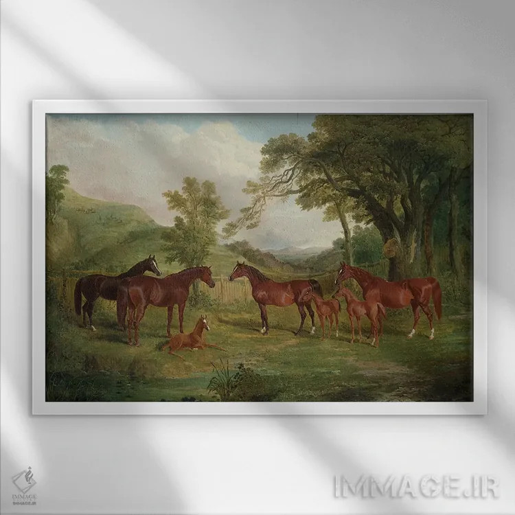 تابلو اصطبل استریتلم، مباورهاها و کرهها، ۱۸۳۶ اثر جان فردریک هرینگ سینیور - نمای قابدار سفید