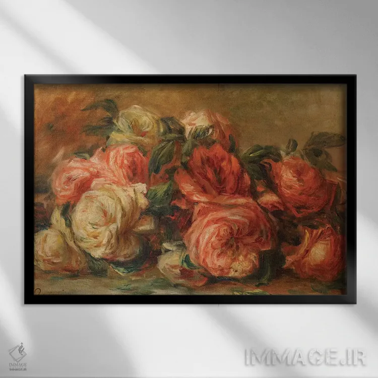 تابلو گلهای رز واگذاشتهشده اثر پیر-اوگوست رنوار - نمای قابدار مشکی