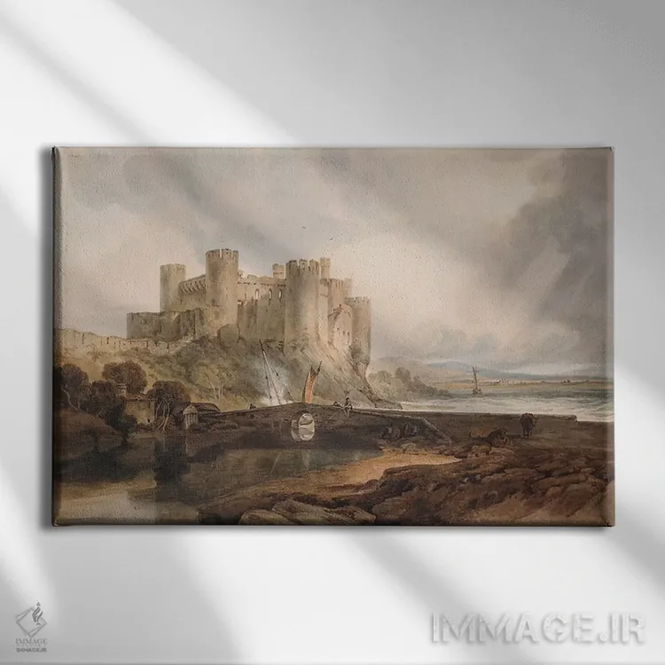 تابلو قلعهٔ کانوی، حدود ۱۸۰۲ (ولز) اثر جی.ام.دبلیو. ترنر (نقاش بزرگ انگلیسی) - نمای روبهرو روی دیوار