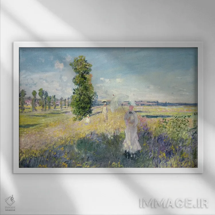 تابلو پیادهروی اثر کلود مونه (نقاش معروف فرانسوی) - نمای قابدار سفید