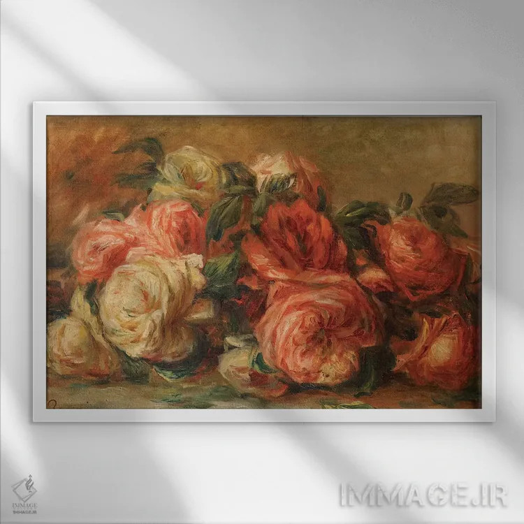 تابلو گلهای رز واگذاشتهشده اثر پیر-اوگوست رنوار - نمای قابدار سفید