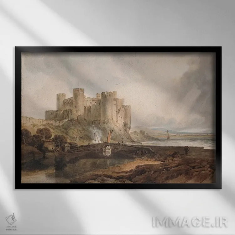 تابلو قلعهٔ کانوی، حدود ۱۸۰۲ (ولز) اثر جی.ام.دبلیو. ترنر (نقاش بزرگ انگلیسی) - نمای قابدار مشکی