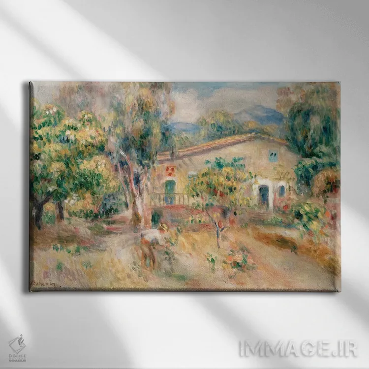 تابلو خانه روستایی کولت، کاگن، ۱۹۱۰ اثر پیر-اوگوست رنوار - نمای روبهرو روی دیوار