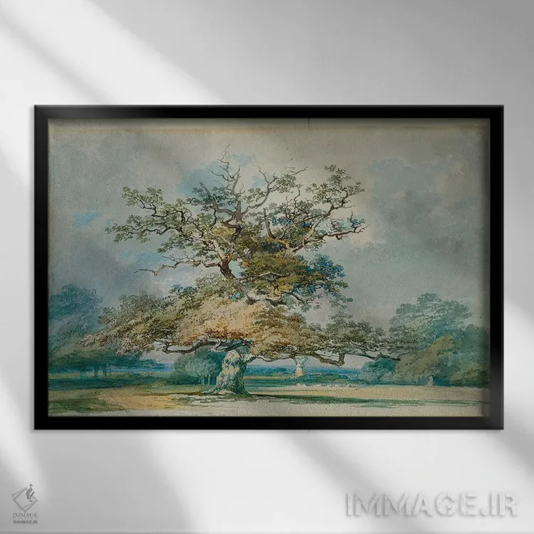 تابلو منظرهای با یک بلوط قدیمی اثر جی.ام.دبلیو. ترنر (نقاش بزرگ انگلیسی) - نمای قابدار مشکی