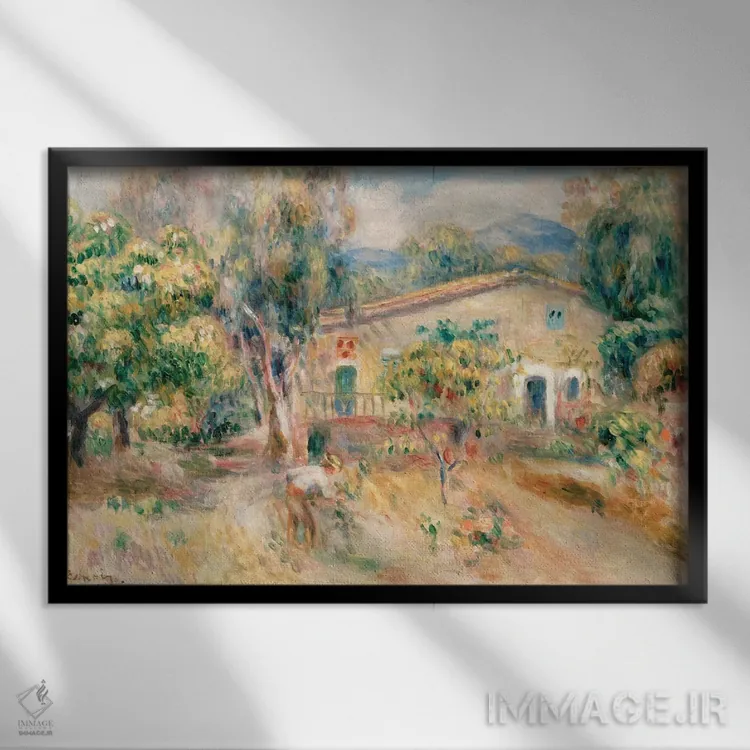 تابلو خانه روستایی کولت، کاگن، ۱۹۱۰ اثر پیر-اوگوست رنوار - نمای قابدار مشکی