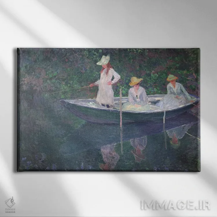 تابلو قایق در ژیورنی، حدود ۱۸۸۷ اثر کلود مونه (نقاش معروف فرانسوی) - نمای روبهرو روی دیوار