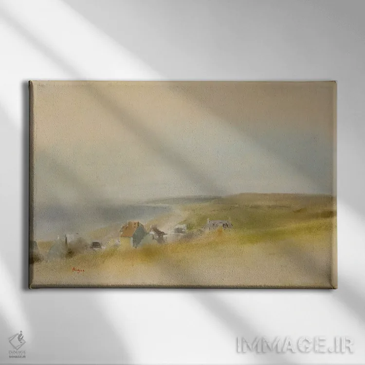 تابلو خانهها بر لبه صخره در ویلر-سور-مر، ۱۸۶۹ اثر ادگار دگا (نقاش و مجسمهساز فرانسوی) - نمای روبهرو روی دیوار