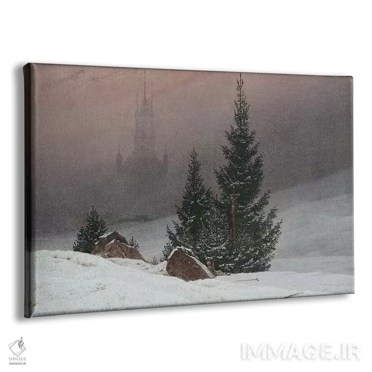 تابلو چشمانداز زمستانی با کلیسا، حدود ۱۸۱۱ اثر کاسپار داوید فریدریش (نقاش رمانتیک آلمانی) - نمای پرسپکتیو محصول