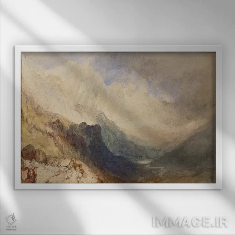 تابلو منظرهای در دره آوستا (ایتالیا) اثر جی.ام.دبلیو. ترنر (نقاش بزرگ انگلیسی) - نمای قابدار سفید