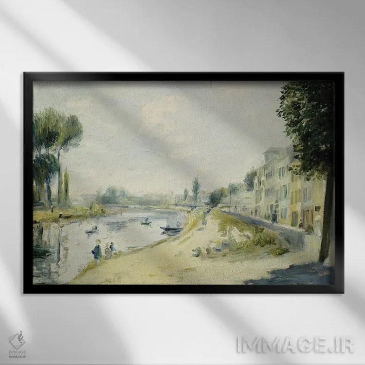 تابلو سواحل سن در بوژیووال، حدود ۱۸۷۵ اثر پیر-اوگوست رنوار - نمای قابدار مشکی